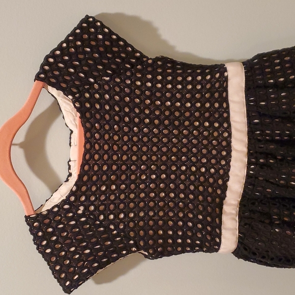 Kate Spade Black Crochet Eyelet Dress with Pink Grosgrain Ribbon Waist - Picture 3 of 11